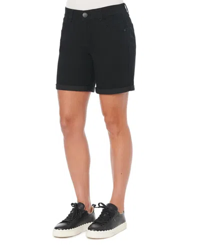 Democracy Women's Ab Solution Roll Cuff Elastic Waistband 7" Shorts In Black