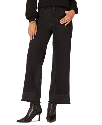 Democracy Women's "ab" Solution Skyrise Splicing Wide-leg Frayed-hem Jeans In Black-wash
