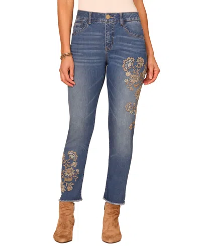 Democracy Women's Absolution High-rise Floral-embroidered Ankle Skimmer Jeans In Blue