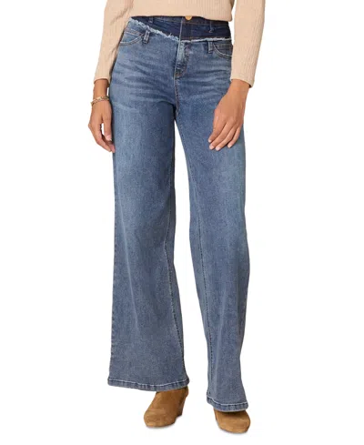 Democracy Women's "ab"solution Ulta Skyrise Double-waistband Wide-leg Jeans In Mid Blue A