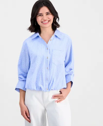 Democracy Women's Bubble Hem Collar Shirt In Blue