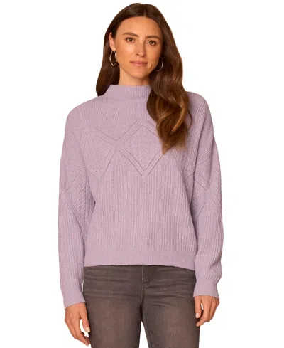 Democracy Women's Cable-knit Mock-neck Pullover In Purple