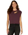 Democracy Women's Cap Sleeve Cut Out Knit Top In Burgundy