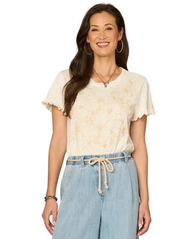 Democracy Women's Cotton Crewneck Top In Neutral