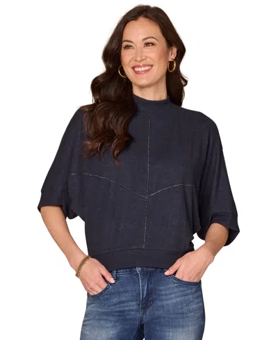 Democracy Women's Dolman Sleeve Mock Neck Top In Black