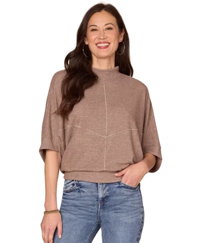 Democracy Women's Dolman Sleeve Mock Neck Top In Brown