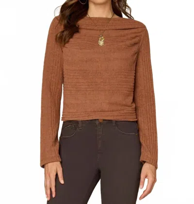 Democracy Women's Drapey Boat Neck Long Sleeve Knit Top In Brown