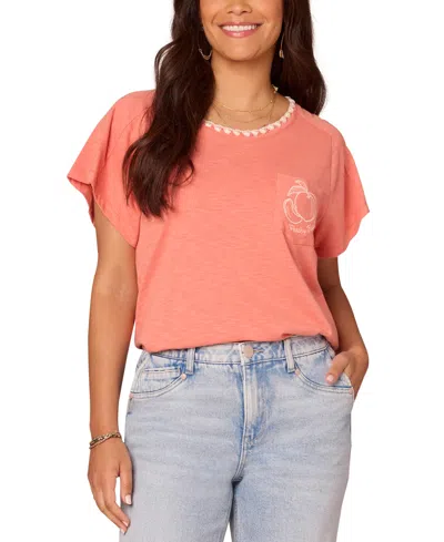 Democracy Women's Embroidered-pocket Short-sleeve T-shirt In Winter Mel