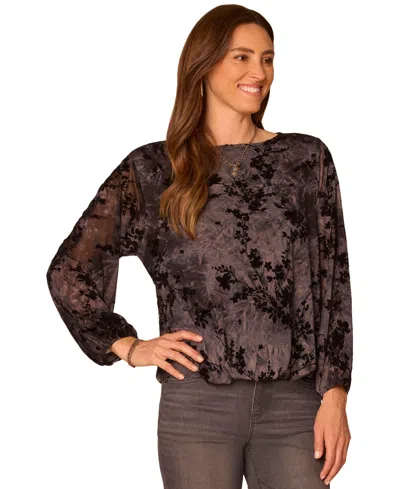 Democracy Women's Floral-print Long-blouson Sleeve Boat-neck Blouse In Multi