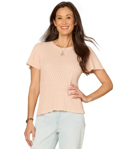 Democracy Women's Flounce Short-sleeve Crochet Top In Pink
