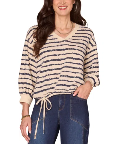 Democracy Women's Jacquard V-neck Blouson-sleeve Top In Neutral