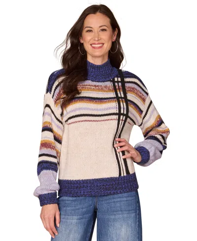 Democracy Women's Long Sleeve Mock Neck Stripe Sweater In Multi