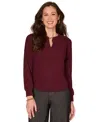 Democracy Women's Long Smocked Sleeve Top In Burgundy
