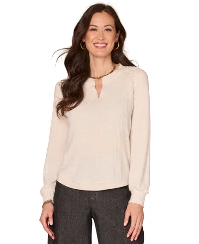 Democracy Women's Long Smocked Sleeve Top In Neutral