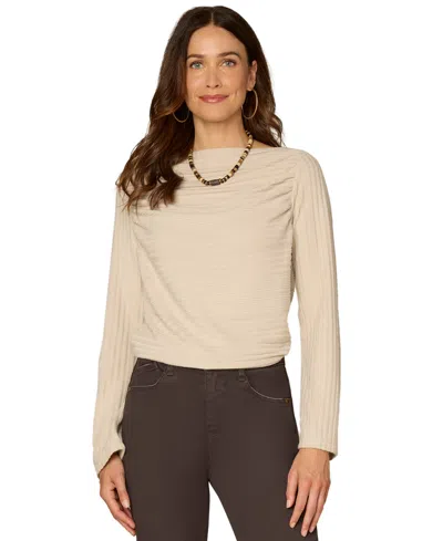 Democracy Women's Long-sleeve Draped Boat Neck Blouse In Neutral