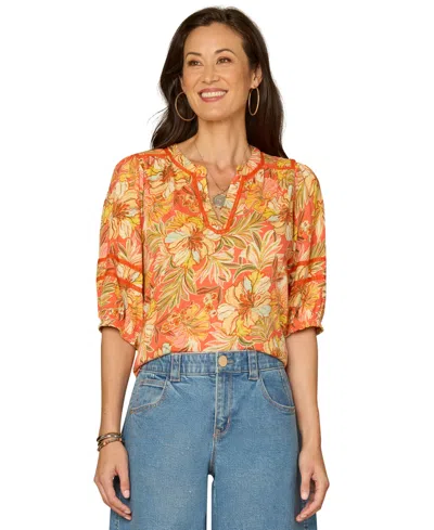 Democracy Women's Mandarin Collar Top In Multi