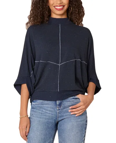 Democracy Women's Mock-neck Dolman-sleeve Knit Top In Nav-mu1