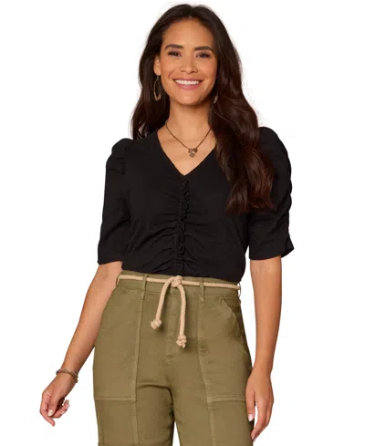 Democracy Women's Petite V-neck Top In Black