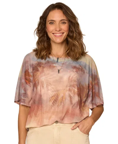 Democracy Women's Printed Scoop Neck Knit Top In Sandcastle Multi