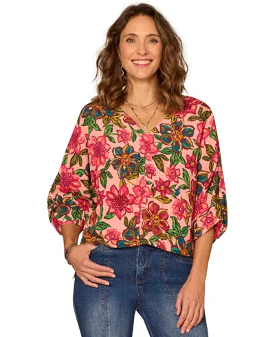 Democracy Women's Printed V-neck Top In Multi