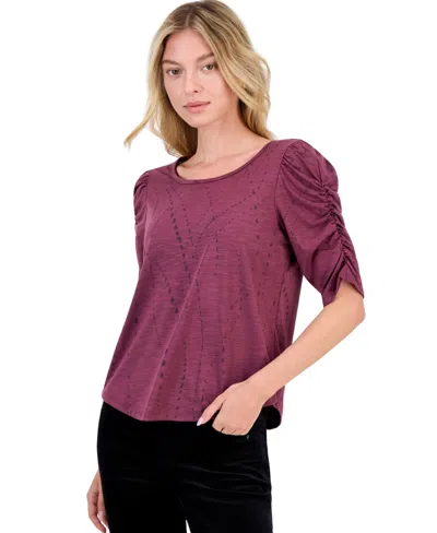 Democracy Women's Ruched Elbow-length Scoop Neck T-shirt In Animal Print