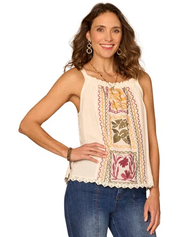 Democracy Women's Ruched Square Neck Embroidered Tank Top In Multi
