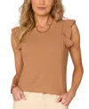 Democracy Plus Trendy Ruffle Cap-sleeve Top In Brown