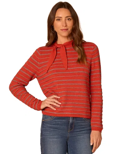 Democracy Women's Self-tie Striped Sweater In Pumpkin Sp