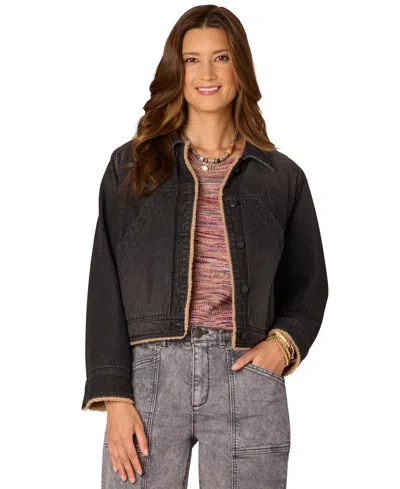 Democracy Women's Sherpa Lined Denim Jacket In Black