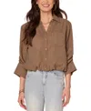 Democracy Women's Spread-collar Button-front Top In Brown