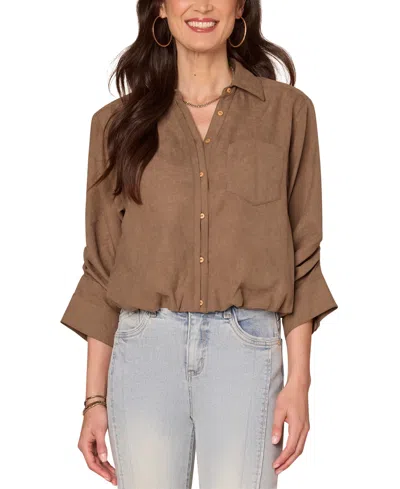 Democracy Women's Spread-collar Button-front Top In Brown
