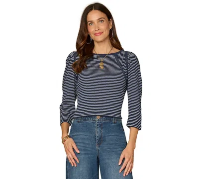 Democracy Women's Stripe Boat Neck Top In Multi