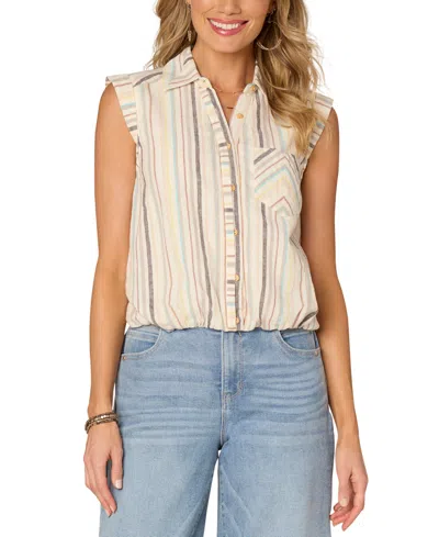 Democracy Women's Striped Cap-sleeve Shirt