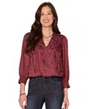 Democracy Women's V-neck Long Sleeve Top In Burgundy