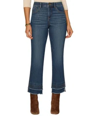 Democracy Womens Double Layer Fray Hem Jeans In Blue