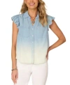 Democracy Cap Sleeve Dip Dye Button-up Shirt In Blue