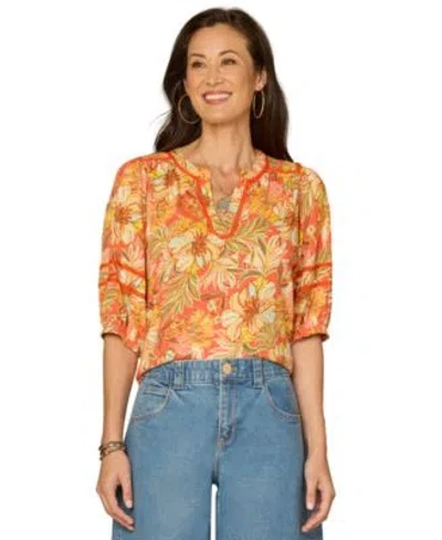 Democracy Womens Mandarin Collar Top In Orange