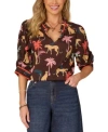 Democracy Womens Printed Elbow Sleeve Blouse Pxs 3x In Brown