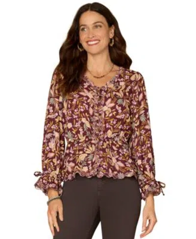 Democracy Womens Printed Woven Top In Brown