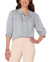 Democracy Womens Ruffle Trim Collar Button Front Top Ps Xl In Blue