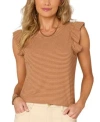 Democracy Women's Ruffled Cap-sleeve Striped Knit Top In Brown
