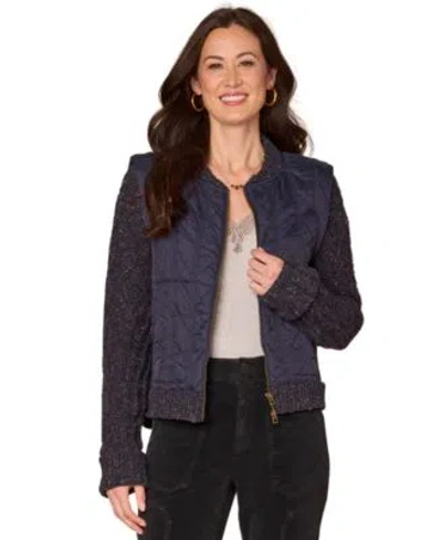 Democracy Womens Sleeveless Stand Collar Vest In Blue