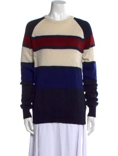 Pre-owned Demylee Cashmere Striped Sweater In White