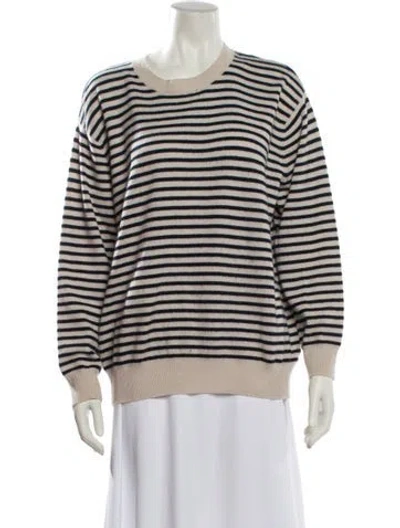 Pre-owned Demylee Cashmere Striped Sweater In White