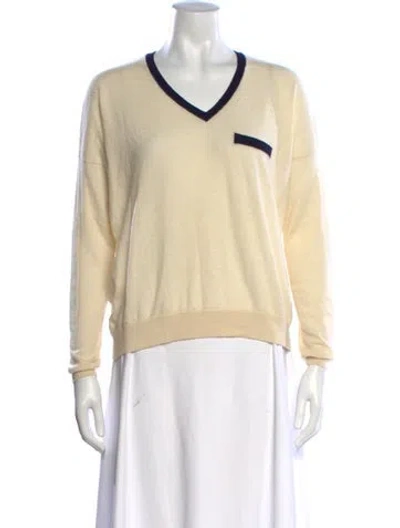 Pre-owned Demylee Cashmere V-neck Sweater In Neutrals