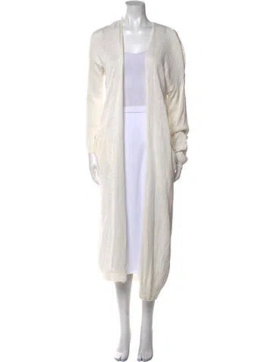 Pre-owned Demylee Linen Open Front Sweater In White