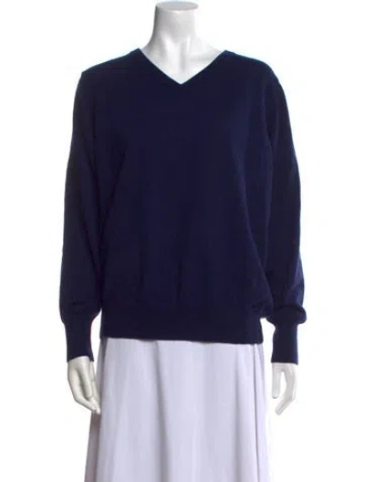 Pre-owned Demylee Merino Wool V-neck Sweater In Blue