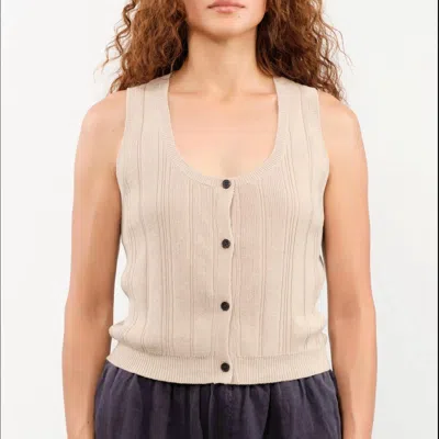 Demylee New York Nyla Cotton Linen Ribbed Tank Vest In Pearl Barley In Brown