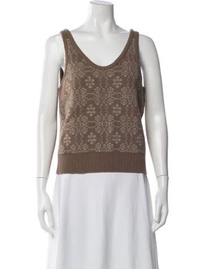 Pre-owned Demylee Printed Scoop Neck Top In Brown