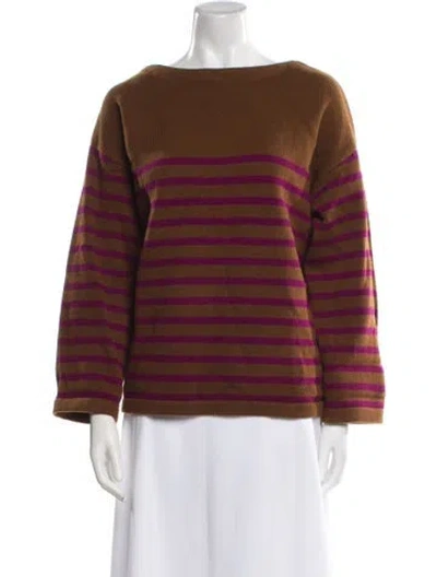 Pre-owned Demylee Striped Bateau Neckline Sweater In Brown